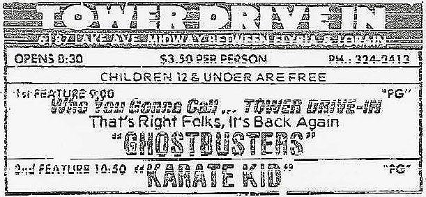 Boo Hoo, this was the final ad ever run by the Tower Drive-In. Sorry about the bad copy. Low toner in the copier!