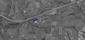 Aerial photo from 1960 of drive-in location on US 22 in Bridgeville, 7.5 miles east of Zanesville.