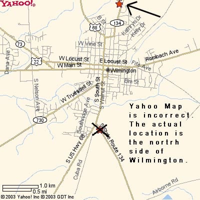 We got lost on our first visit to this drive-in. The Yahoo Map direction show the drive-in on the south side of Wilmington. What we found there was Stacey's Buffet. A nice local informed us of the actual location. I have modified the Yahoo Map to show the