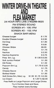 Winter Drive-In flier. Ads for Convenient Food Mart and Mr. Key Locksmith Shop were originally on the bottom of this flier.