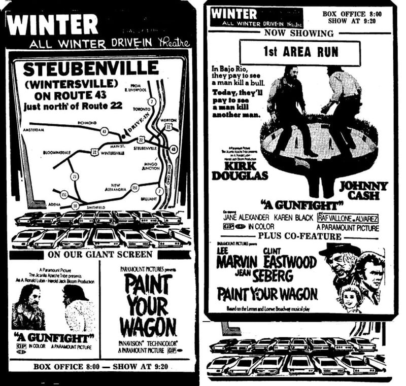 Movie ad for the winter drive-in, dated 6-16 and 6-18 1971. Ad found on newspaperarchive.com