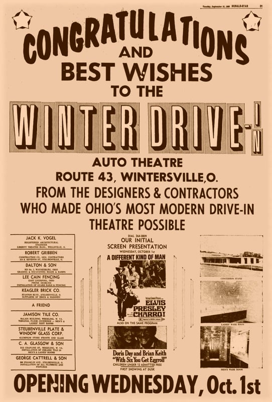 Grand opening ad for the Winter Drive-in that appeared 9-29-69. Drive-in actually opened 10-1-69.