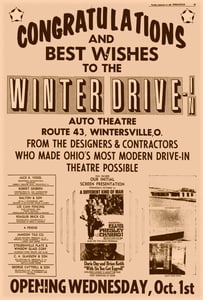 Grand opening ad for the Winter Drive-in that appeared 9-29-69. Drive-in actually opened 10-1-69.
