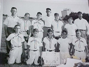 1957 Tulsa YMCA "Kids" League Champions Photograph taken with the Admiral Twin Screen in the upper right corner. Before I-244 was built. Found at a local estate sale.