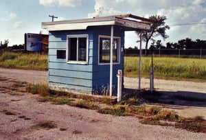 Ticket booth in light blue