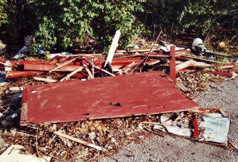 Debris of the ticket booth. It appears to have been the last standing structure