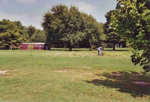 Spot of the former concession/projection building which was just in front of the vegetable garden in the background