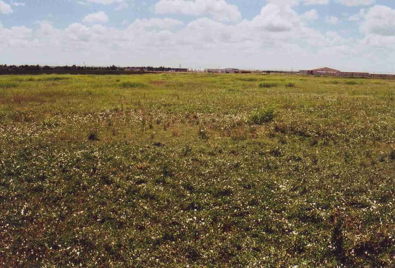 In the background of the empty field, the Lawton-Fort Sill Regional Airport is visible