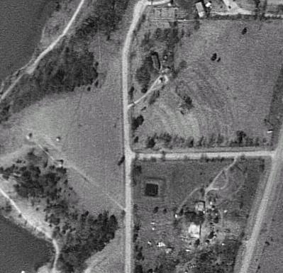 Aerial View of closed Lakeside.  Parking area visible.  Just east of the lake, north of Pawnee.