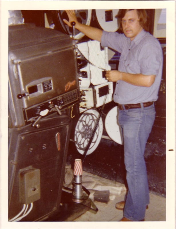 Riverside Booth shot. Strong "Mighty Ninety" lamphouse with Brenkart head and base.This was taken of me in the early 70's.