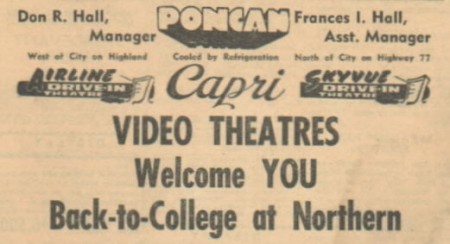 Business card for Ponca City theatres; Don Hall was the manager from 1946 thru 1977.