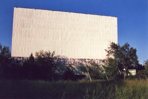 The large screen pictured in the evening sun