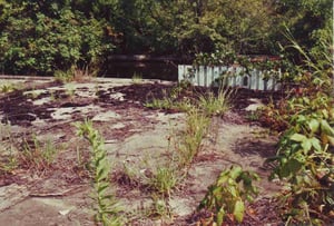 Remaining concrete foundation of the former concession/projection building