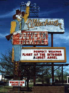 A perfect example of a textbook classic drive-in marquee.