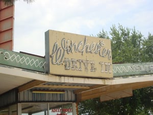 Neon lighting above the ticket booth.