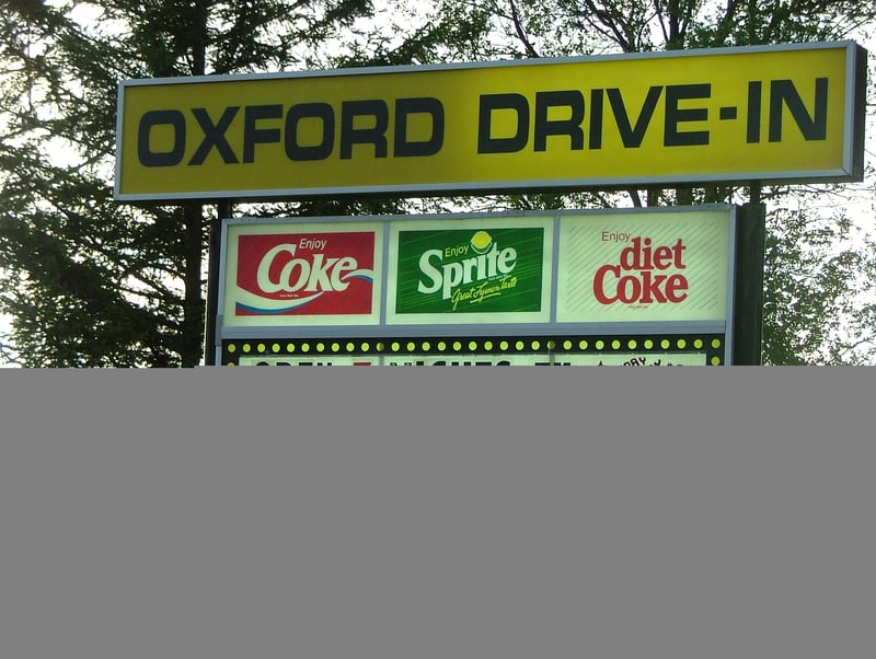 Picture of Oxford Drive-In board with list of movies.