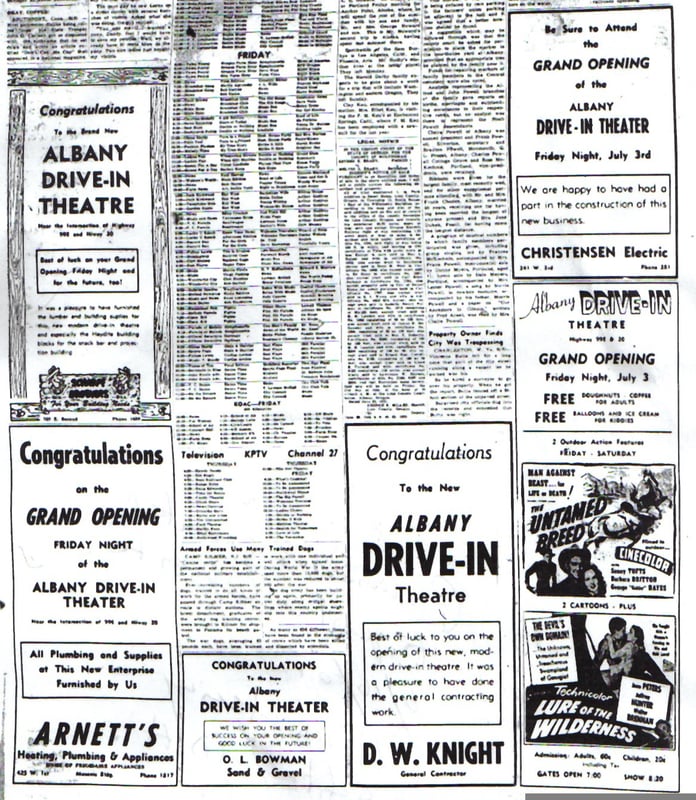 Grand Opening ads from the July 2, 1953 edition of the Albany Democrat-Herald