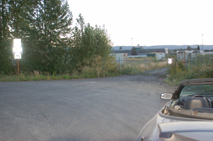 The old entrance way.  The exit is still used as the access point to the storage lot.