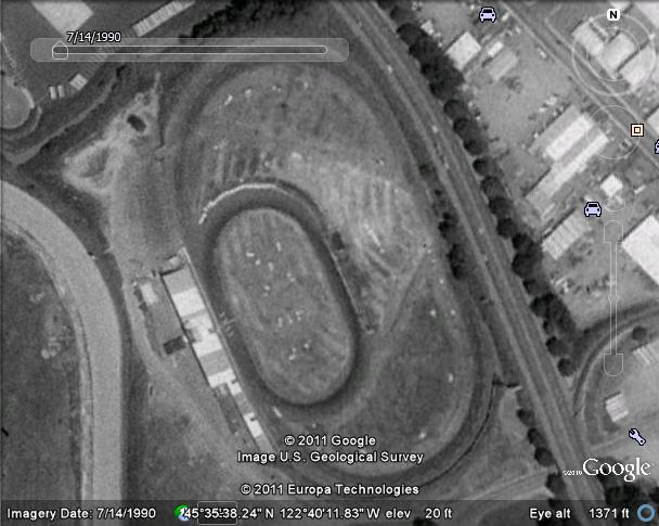 U.S. Geological Survey photo of the former site of the Amphitheatre Drive-In in Portland, Oregon. A racetrack has already replaced most of the parking area by this time.