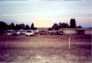 Wide shot of the screen and concessions building