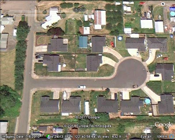 Recent Google photo of the former site of the Santiam Drive-In in Sweet Home, Oregon. Nothing remains of it today.