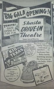 ad for grand opening of the Shasta Drive-in, June 22, 1950