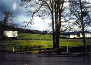 Field with screen in distance