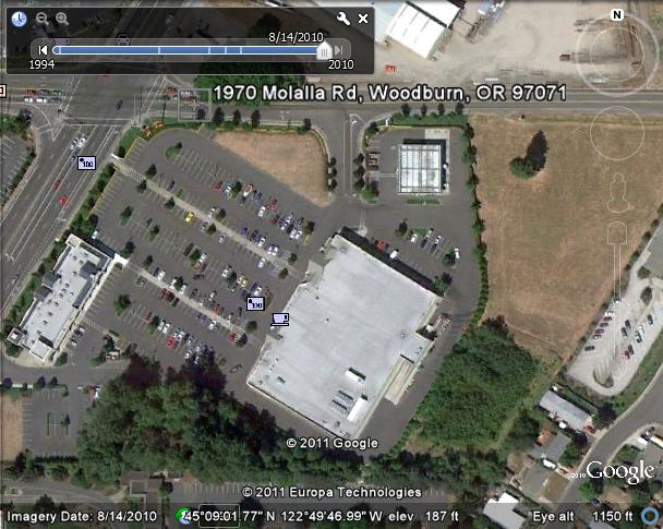 Recent Google photo of the former site of the Woodburn Drive-In in Oregon.  Now a Safeway.