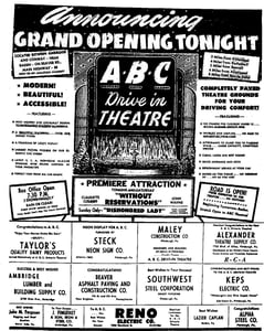 Opening night ad from August 20, 1948 as featured in the Beaver County Times