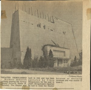 an old newspaper clipping that I found in an old scrap book of mine.saying the Airway was built in 1946 and they were tearing it down when this pic was taken,I believe in 1981 or 82