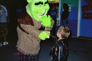 Tyler gets a warm welcome from "SHREK" on his 1st trip to BECKY'S Drive-In!!!