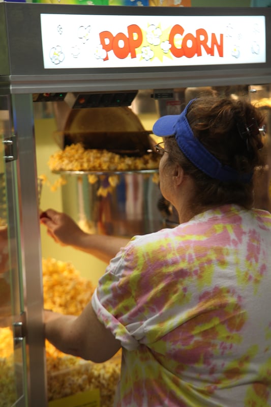 Tammy Marsh, makes fresh popcorn at Becky's Drive-In