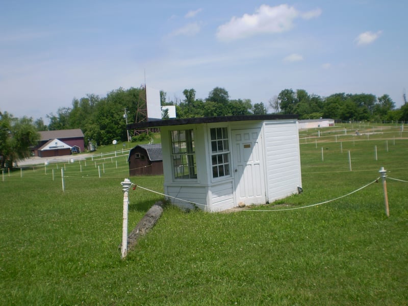 original Ficks Drive-In ticket booth from 1949, restored in July 1997 in honor of theater founder Isadore Ficks