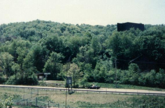 Entranceway, box office, and back of one of the screens as seen from the highway (Interstate 279)