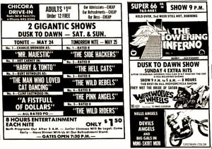 Chicora Drive-in and the nearby Super 66 Drive-in. Ad dated 5-24-75.