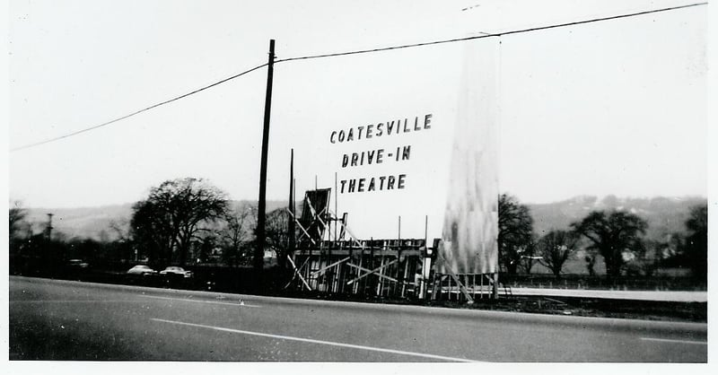 Back of the screen facing the Lincoln Highway (Pre-opening: note the scaffolding).