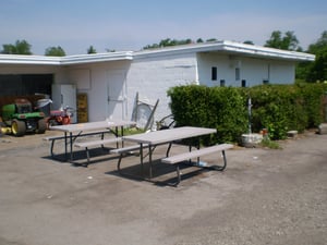 projection booth and snack bar exterior