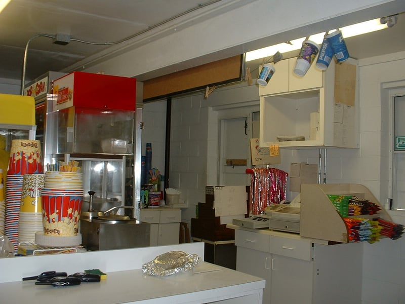 The inside of the snack bar for screens 2-3. (Public is not allowed inside of this snack bar, there are serving windows