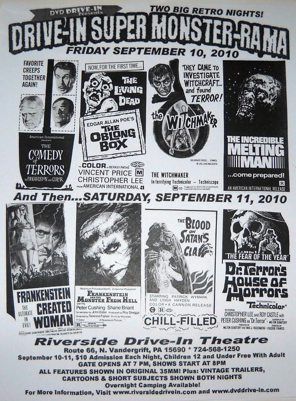 Flier for Riverside Theatre's 2010 Drive-In Super Monster-Rama Sept 10-11
