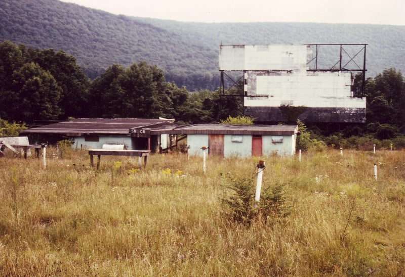 Looking downhill to the buildings. The one
to the right appears to be the projection 
building