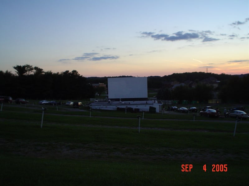 field and screen from the back row...Notice how the whole lot slopes downward. The concession/projection building is built into the side of the hill.