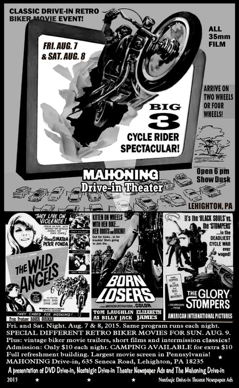 Classic Drive-in Retro Biker Movie Event coming Aug. 7-9, 2015 to the Mahoning Drive-in Theater.