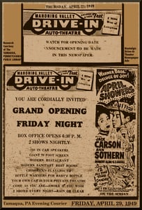 Grand opening ads for the Mahoning Drive-in Theater.