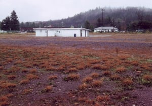 Projection/concession building on dark field