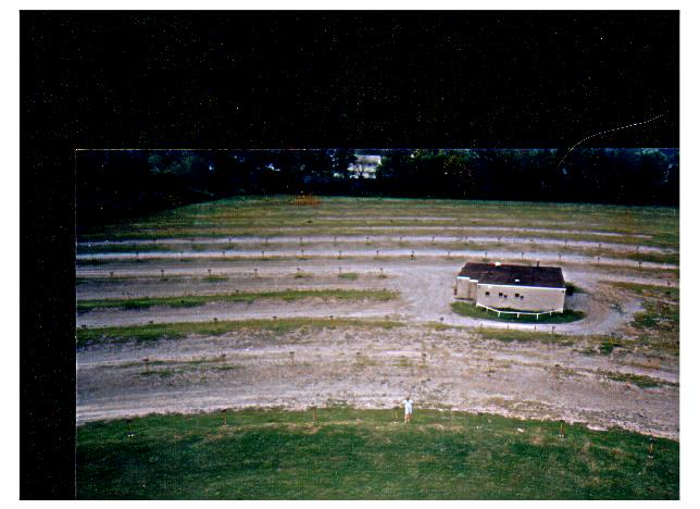 Palace Gardens Drive-In Theatre field, concession stand and projection booth.