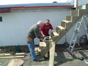 new steps being installed to projection room