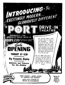 The Harvest Moon is remodeled and reopens as The Port Drive-in on Apr. 20, 1956. The current owners have given the drive-in back its original name.