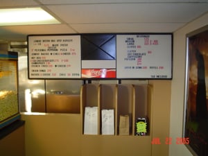 Here's the concession stand menu. I tried to order the 1/2 lb jumbo western barbeque spicy burger, but they didn't have it anymore.