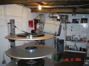 This is the projection booth. "Herbie Fully Loaded" is on the top deck of the platter. "Fantastic Four" is on the bottom deck.