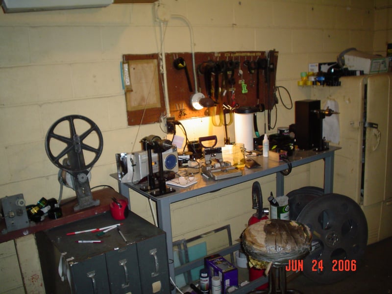 projection booth workbench and rewind